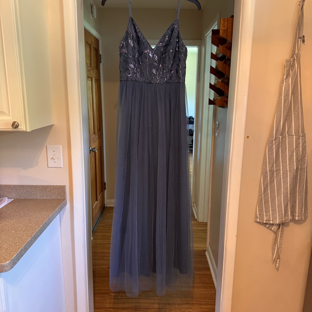Ever Pretty Gray and Blue Embellished Maxi Gown Size 10 XL
